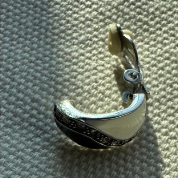 Black White and Silver Vintage Clip On Earrings with cubic zirconia. - Picture 6 of 8